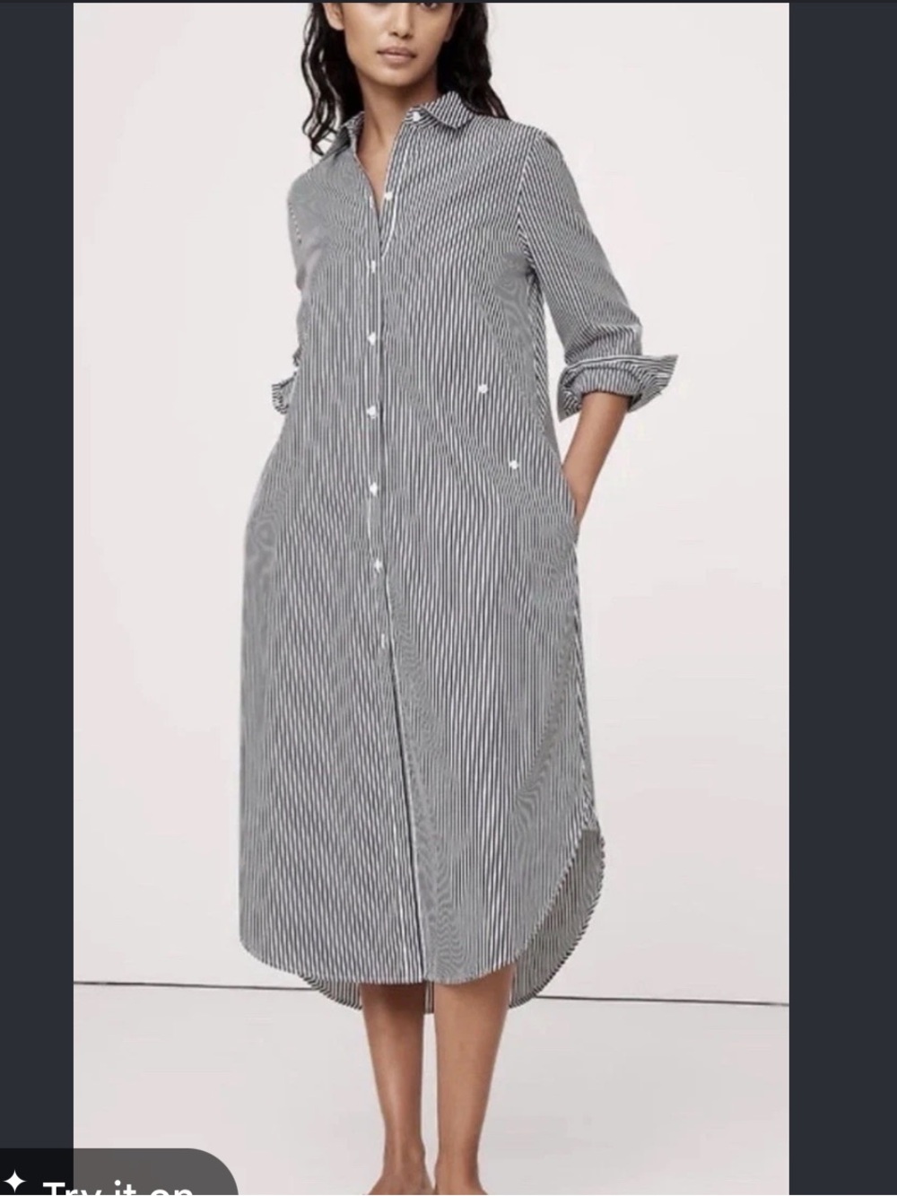 J. Crew Dress - black/white stripe 100% cotton long sleeve shirt dress